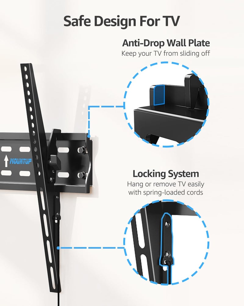 MOUNTUP UL Listed TV Wall Mount, Tilting TV Bracket for Most 26-60 Inch LED LCD OLED Flat/Curved TVs, Low Profile Save Spacing, Fits 12" to 16" Stud, Max VESA 400x400mm up to 99 LBS, MU0007 - Image 5